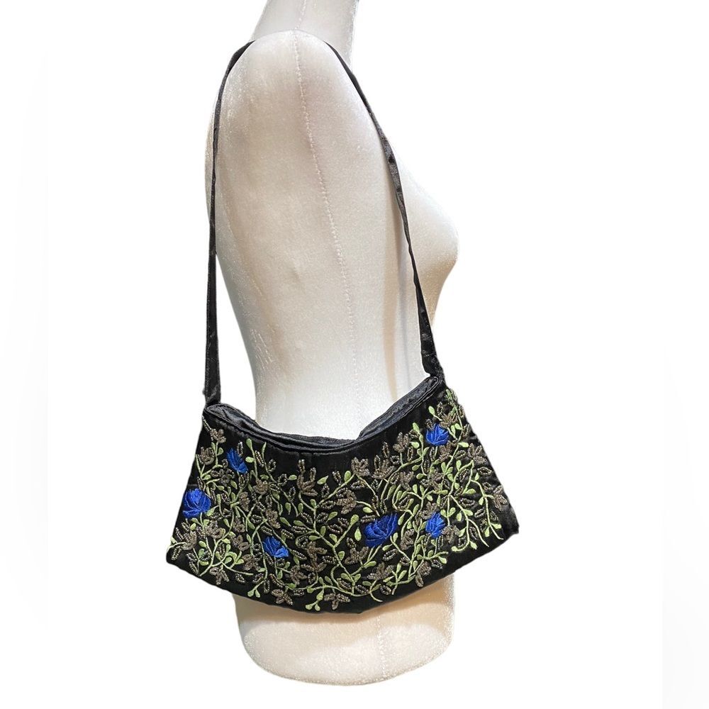 NWOT Vintage handmade 80’s Embroidered Beaded Satin Purse